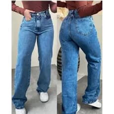 Calça Jeans Feminina Wide Leg Cintura Alta Pantalona MARMORIZADA CINTURA ALTA