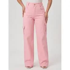 Calça Jeans Cargo Feminina Rosa Bebê - Cintura Alta, Conforto e Estilo