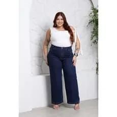 Calça Jeans Feminina Wide Leg Plus Size Jeans Cintura Alta