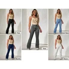 Calça Flare Feminina Cintura Alta Jeans Lavado - Várias Cores