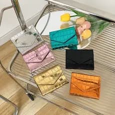 Mini Carteira Com Três Dobras PU Porta-Cartões Curto Embreagem Laser Card Case