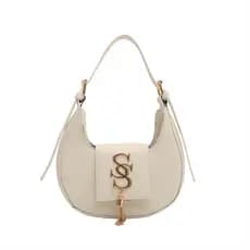 Bolsa De Ombro Feminina Com Decoração De Letras De Metal , Alça Superior Couro Nas Axilas , Crescente
