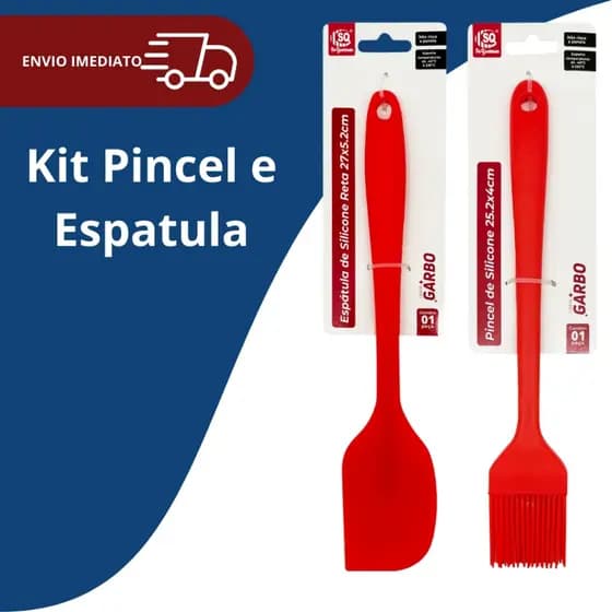 Kit Pincel e Espátula De Silicone Vermelho Linha Garbo
