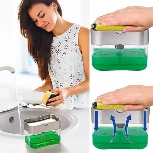 Porta Detergente Dispenser Sabão 2x1 Detergente Suporte Porta Bucha + Esponja Limpeza Sabão Limpa Cozinha Casa Louça