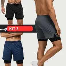 Kit 3 Shorts Masculino 2 em 1 Shorts para Academia