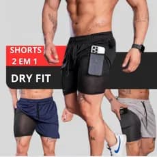 Kit 3 Shorts 2 em 1 Bermuda Academia Masculino Para treino