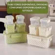 Kit 5 Potes Herméticos Organizador Geladeira Tampa Vedação Cesto Escorredor Plástico