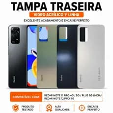 Tampa Traseira Redmi Note 11 Pro 4G/ 5G/ Plus Índia 5G 12 Pro 4G Carcaça 1° Linha Vidro Acrílico