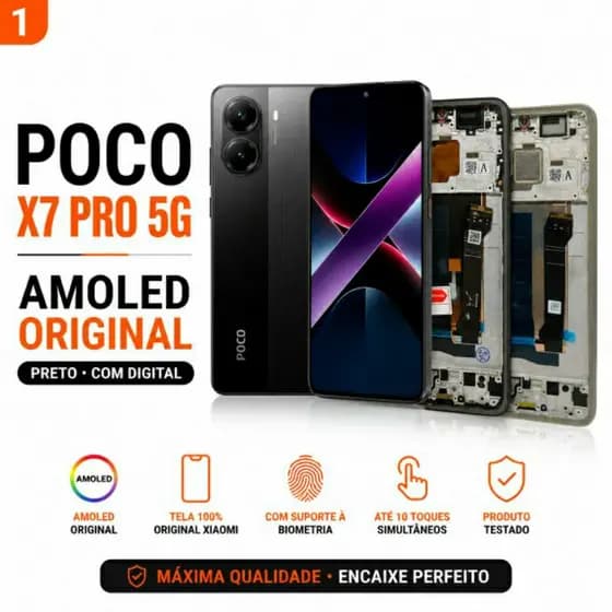 Tela Poco X7 Pro 5G Display Com Aro C/Digital Frontal Amoled Original Preto C/Biometria Moldura Oled