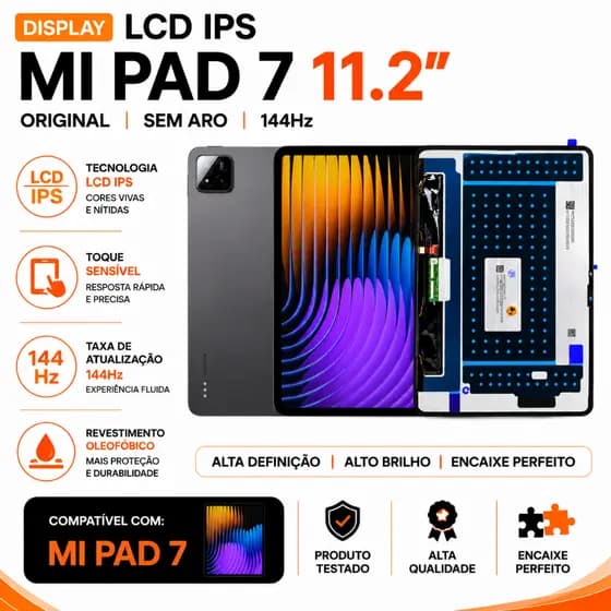 Frontal Mi Pad 7.11'' Display Tela LCD IPS Original Sem Aro Moldura 144Hz Ótimo Encaixe