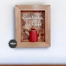 Quadro madeira cantinho do café bule vermelho oferta da fabrica