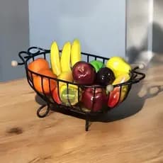 Fruteira artesanal mesa ferro e madeira rustica não enferuja Modelo Oval