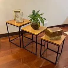 Banco quadrado trio decoração rústica ferro madeira jequitibá
