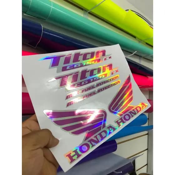 Adesivo Honda Titan 150 Mix ex 2010/2013 Holográfico e rosa impresso