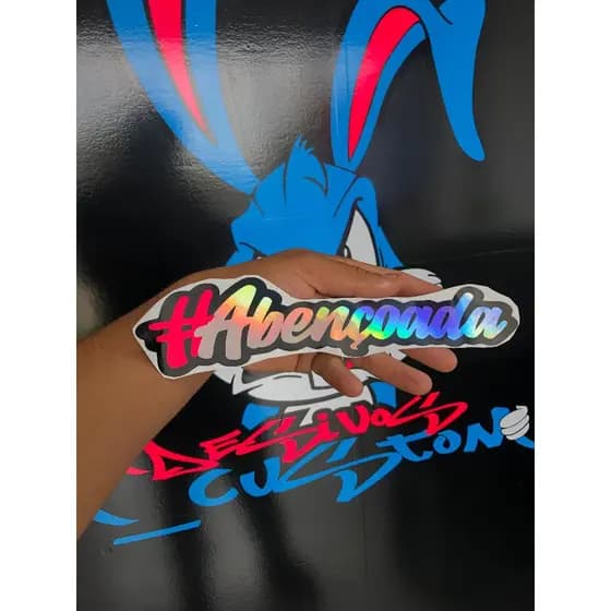 ADESIVO #ABENÇOADA HOLOGRAFICO E ROSA NEON