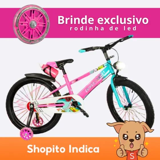 Bicicleta Infantil Aro 16 Rosa 4 a 8 Anos Estilo Shark com LED + Pneu Grosso + Rodinhas + Freio V-Brake Completa