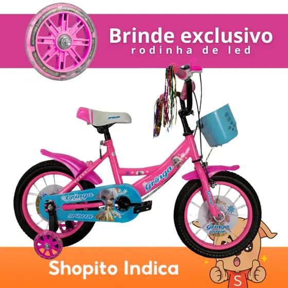 Bicicleta Infantil Menina Aro 20 Princesa 6-10 Anos com Rodinhas + Cestinha + LED – Completa e Segura