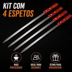 Kit 4 Espetos Inox Reto 60cm BBQ Sticks 4 Peças