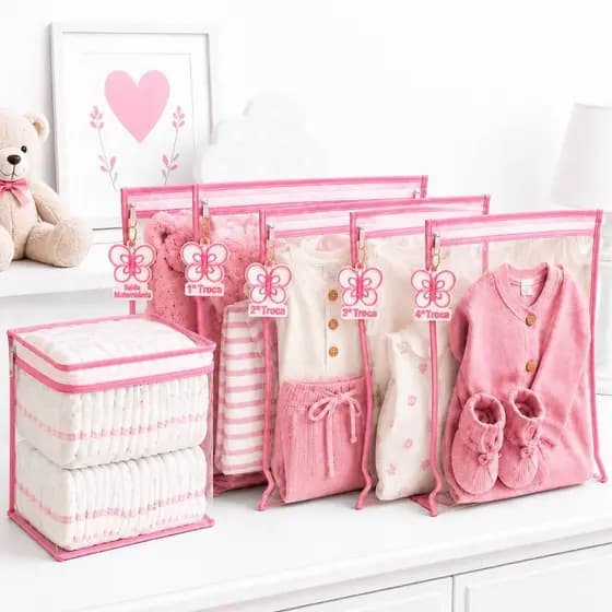 Kit 5 Saquinhos Bebe Gestante Organizador Mala Maternidade TAG + 1 Nécessaire Porta Fraldas