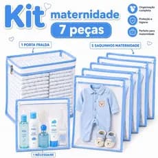 Kit 7 Peças Maternidade – 5 Saquinhos Organizadores + 2 Porta Fralda Remédio Necessaire