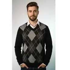 Blusa Suéter Masculino Tricot Moda Inverno Manga Longa Tendencia Lã Malha Alta Qualidade Losango