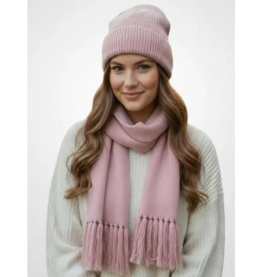 Kit Conjunto Gorro Touca + Cachecol de Lã Tricot Inverno Frio Canelado Inverno Feminino Masculino