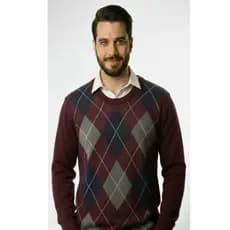 Suéter Blusa Masculina Manga Longa Blusa de Frio Inverno Outono Tricot Alta Qualidade Losango