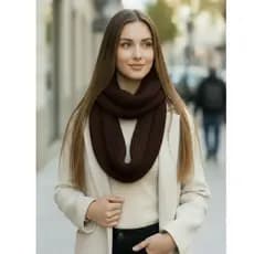 Gola Cachecol Lã Feminino de Tricot Gola Infinita Duas Voltas Tricô Outono Inverno Tendencia Moda