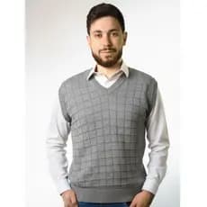 Colete Masculino Tricot Pulôver Elegante Texturizado Inverno Lã Sem Mangas Gola V Quadriculado