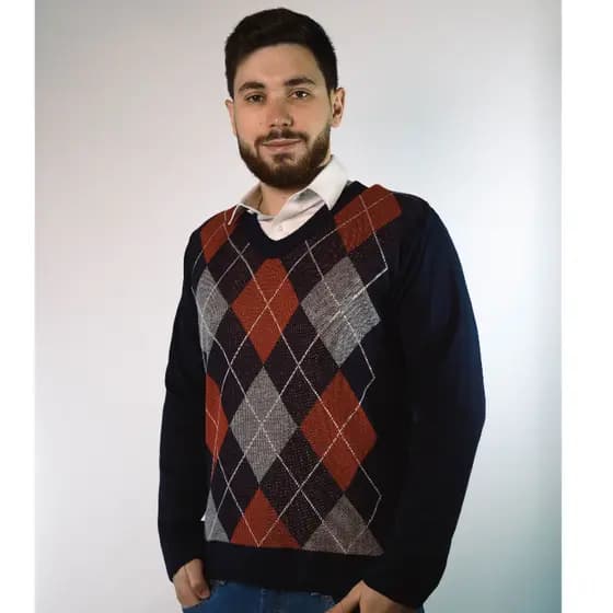 Sueter Masculino Tricot Inverno Blusa Malha Alta Qualidade Lã Manga Longa Losango