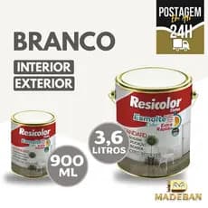 Tinta Esmalte Branco Resicolor Alto Brilho 3,6L Base Solvente Secagem 30Min