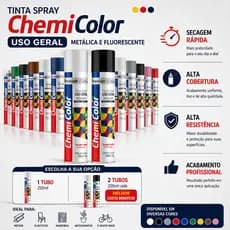 Tinta Spray Chemi Color 250ml Uso Geral Metálica Fluorescente Secagem Rápida Alta Cobertura