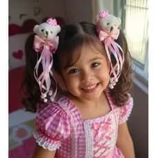 Laço Junino Infantil Ursinho Rosa Luxo com Fitas Longas | Bico de Pato