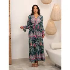 Vestido Longo Feminina Indiano De Seda Estampada 330