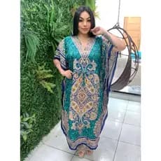 Vestido Longo Kaftan Indiano Estampada De Seda Plus Size 470