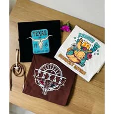 Kit 3 Camisetas Femininas Country Boiadeira Estilosa ✨ Moda Sertaneja Texas Farm