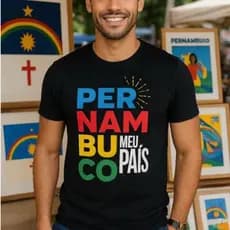 Camiseta Pernambuco Meu País Algodão Premium Unissex Estampa Exclusiva Alto Estilo Nordestino