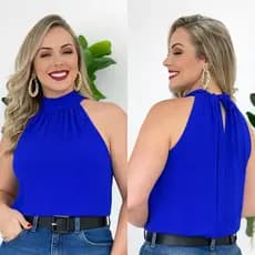 Blusa Regata Feminina Gola Alta com Amarração nas Costas Moda Feminina Moda Verão