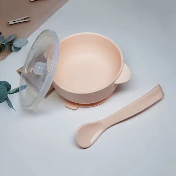 Kit Pratinho Bowl Bebê Silicone Ventosa Tampa Colher Tigela Sem BPA Introdução Alimentar Papinha Infantil
