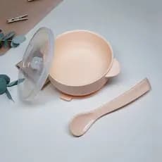 Kit Pratinho Bowl Bebê Silicone Ventosa Tampa Colher Tigela Sem BPA Introdução Alimentar Papinha Infantil