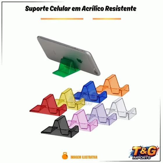 Kit 10 Suportes Acrílico para Celular | Mesa, Chamada de Vídeo | Compacto e Universal Varias cores