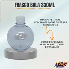 Kit 2 Frascos Pet Formato Bola 330ml com Tampa Lacre 28/410 Diversas Cores