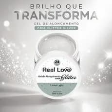 Gel de Alongamento com Glitter Silver Real Love 15g Gel Construtor UV LED Para Unhas Alongadas