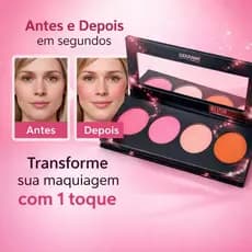 Quarteto de Blush Ludurana Matte Vegano 4 Cores Alta Pigmentação Tons Rosados Compacto 10g
