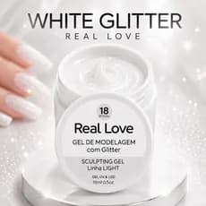 Gel Construtor Alongamento Unha White Glitter UV LED 15g Real Love Fibra