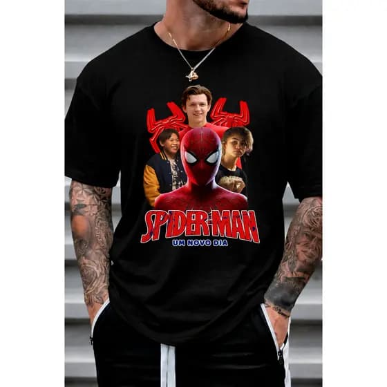 Camisa Spider-Man Homem Aranha Novo Filme Um Novo Dia Estampa Exclusiva Lançamento Varias Cores Novo