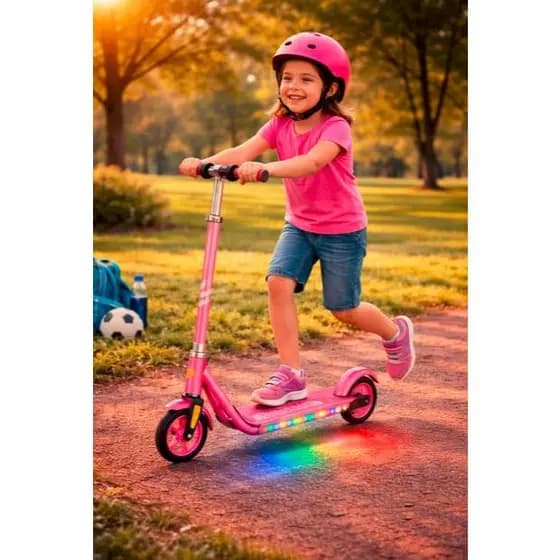Patinete Elétrico Infantil Rosa Com Luz LED Recarregável Criançao Diversao Ar Livre Criancas PATINETE ELÉTRICO | COM LUZ