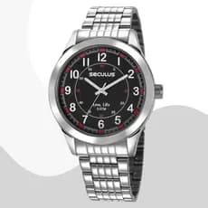 Relógio Seculus Masculino 23644G0SVNA1  Prateado Detalhes Vermelho Original