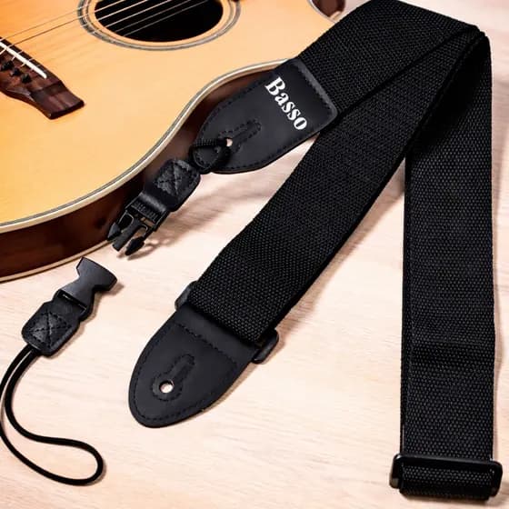 Correia Guitarra Violão Baixo Preta Engate Rápido Basso QRV04 Alça Ajustável Confortável