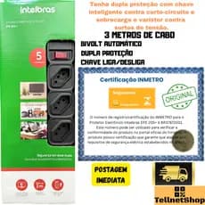 Filtro de Linha Protetor Eletrônico Régua Intelbras 5 Tomadas  Epe 205+ 3 M Preto